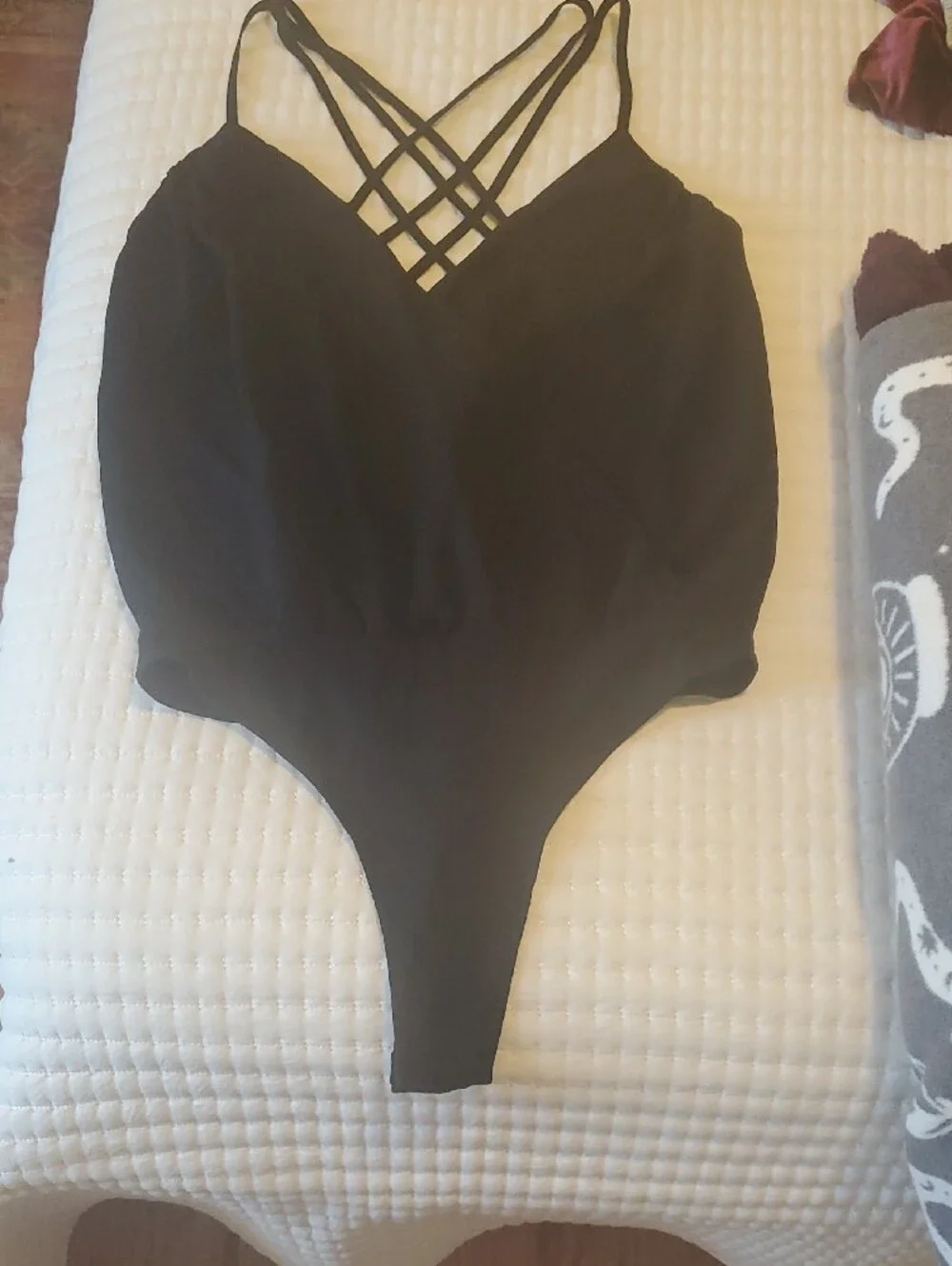 Black Strappy Cross-Back One-Piece Bodysuit